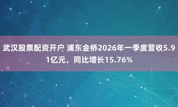 武汉股票配资开户 浦东金桥2026年一季度营收5.91亿元，同比增长15.76%